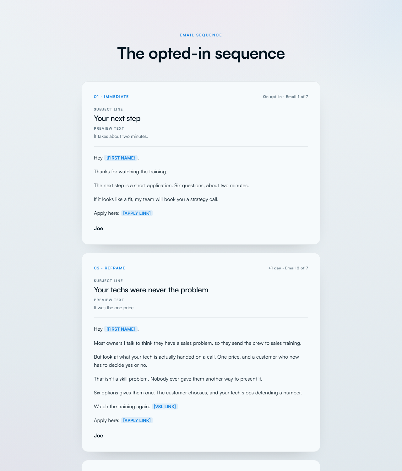 Opted-in email sequence preview
